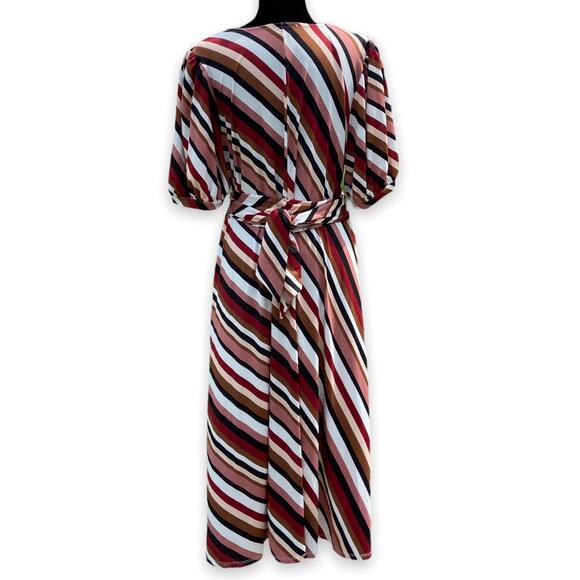 Eloquii Elements Womens Dress Sz 20 Plus Size Striped Midi Faux Wrap Tie Waist - Picture 5 of 8